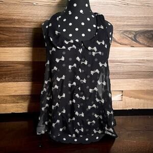 Xhilaration Womens Tank Blouse Sz S Sheer Black Cream Bow Print Racerback